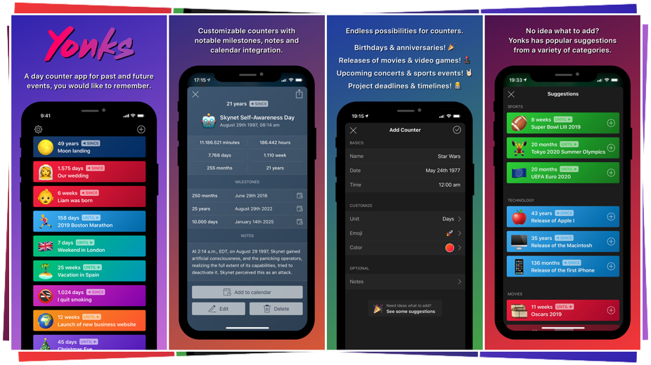 Yonks day counter app press kit preview